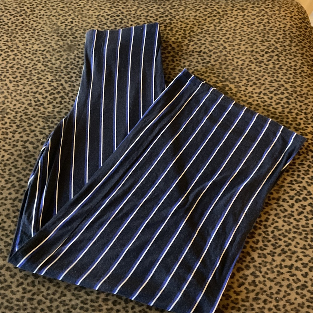 Ralph Lauren Navy Blue Striped wide leg pants with White Pinstripes